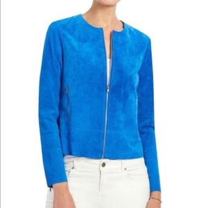 Ecru Navy Blue Leather Jacket